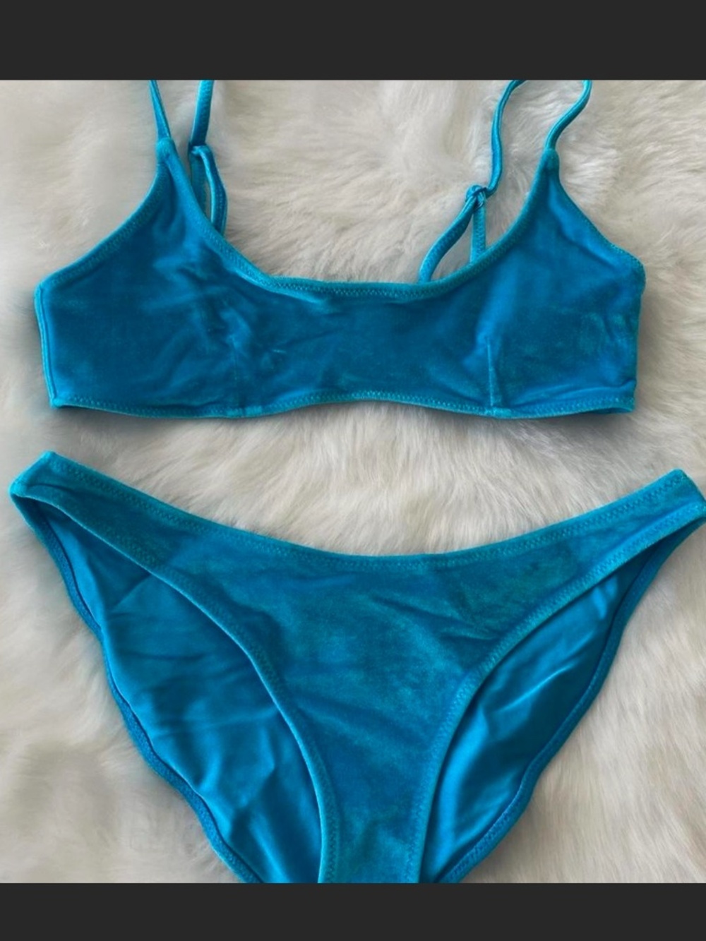 Blue Triangl Velvet Bikini Swimsuit